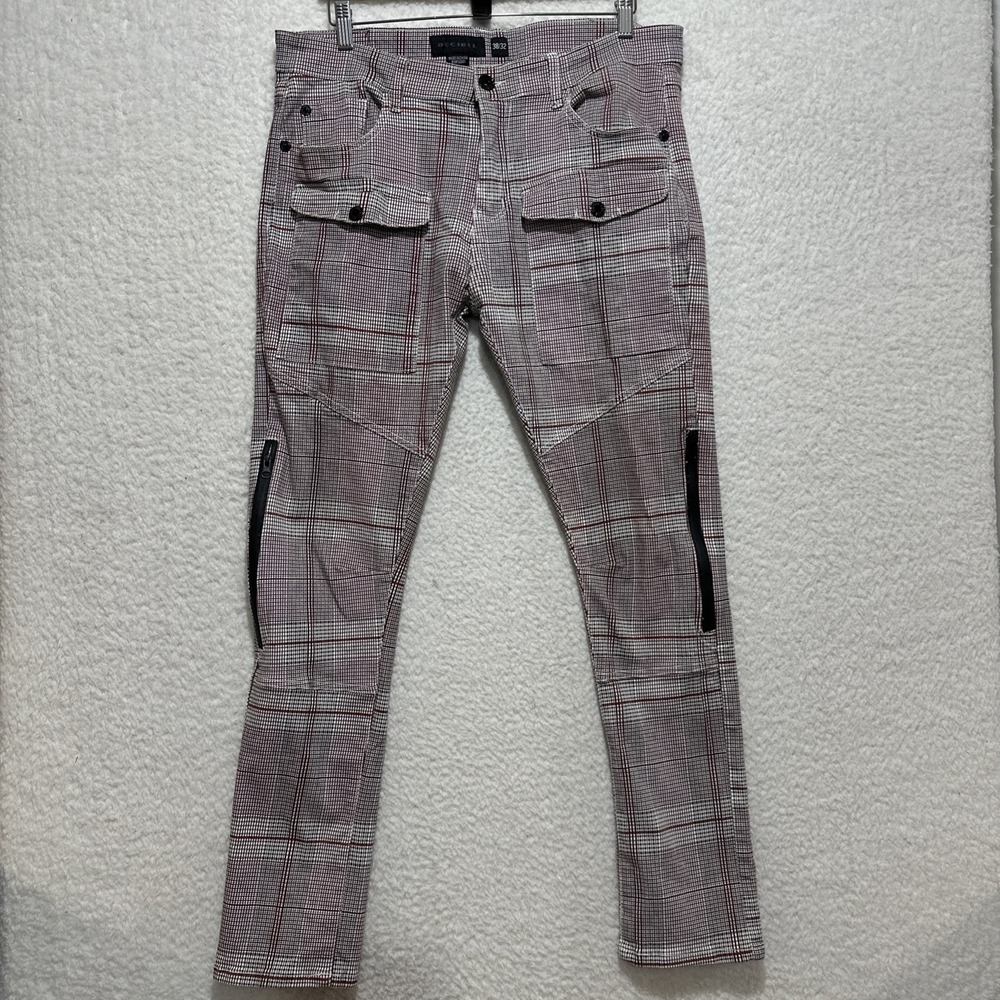Decibel Slim Fit Men's Red/gray Plaid Skinny Pant 38